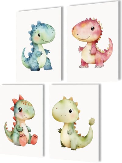 Kinderkamer Posters - Babykamer Decoratie - Muurdecoratie - Set van 4 A4 Posters - 8 x 12 Zoll - Dino Baby's
