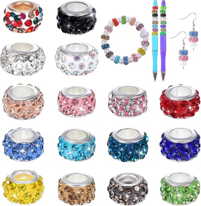 Kralen met groot gat, 11 mm strass Europese kralen bulk voor het maken van pennen, Sprkly keramische kralen met strass voor kralen pennen sieraden maken doe-het-zelf ambachten armband