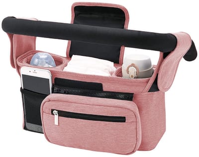 Nieuwe en verbeterde opbergtas voor kinderwagens - Geschikt voor 2 bekerhouders voor baby's - Kan worden gebruikt als handbagage - Universeel geschikt voor alle kinderwagens - Roze