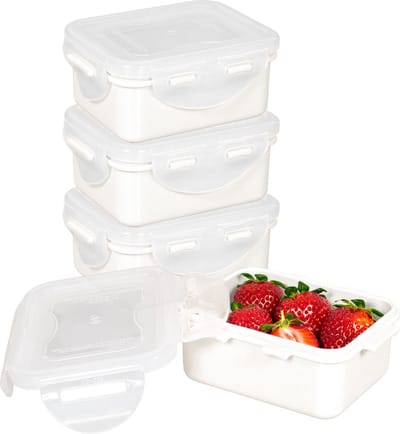 Lock&Lock (mini) Vershoudbakjes set met deksel - Snackdoosjes - Snackbox - Babyvoeding Bewaarbakjes - Diepvriesbakjes - Kinderen en Volwassenen - Luchtdicht - Lekvrij - BPA vrij - PFAS vrij - 180 ml - Wit - Set van 4 stuks - LocknLock
