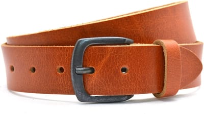 Timbelt leren riem cognac - 100% nerfleder - Heren riem / dames riem - jeansriem met zwarte gesp - Riemmaat 85 - totale lengte riem 100 cm | Nikkelvrije gesp
