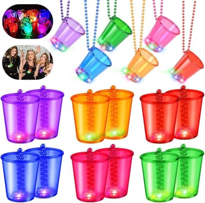 Kleurvolle LED Shotglazen met Ketting voor Feesten, Carnaval en Bruiloften - 12 Stuks Luminous Party Cups