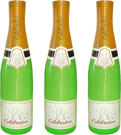 3x Stuks grote/XXL opblaasbare champagne fles - 180 cm - Oud en Nieuw en bruiloft accessoires/decoratie