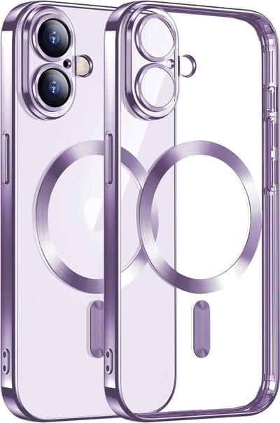 Hoesje Geschikt voor iPhone 16 Plus Magsafe hoes - Lens beschermer – backcover – Transparant/Paars