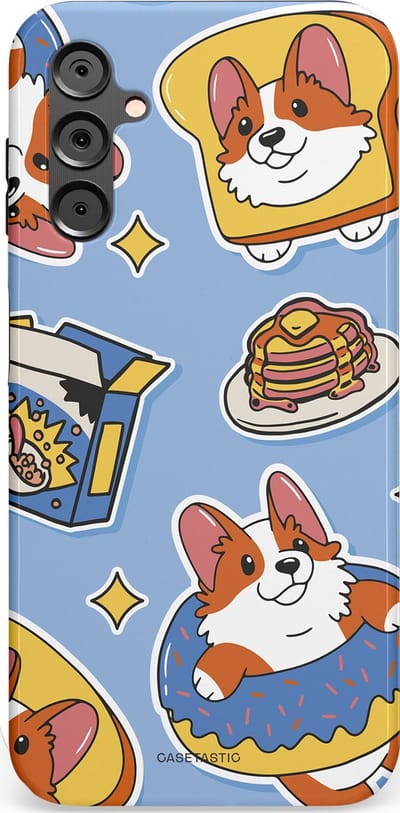 Casetastic Hoesje Geschikt voor Samsung A14 (5G/4G) - Stijlvolle Beschermende Duo-layer Case - Hondenfeest Ontbijt