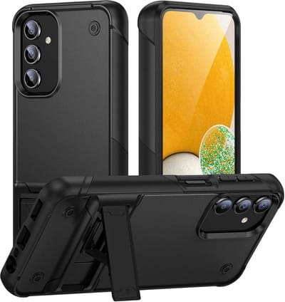 Casemania Hoesje Compatibel met Samsung Galaxy S25 - Zwart - Heavy Duty Armor Back Cover met Kickstand