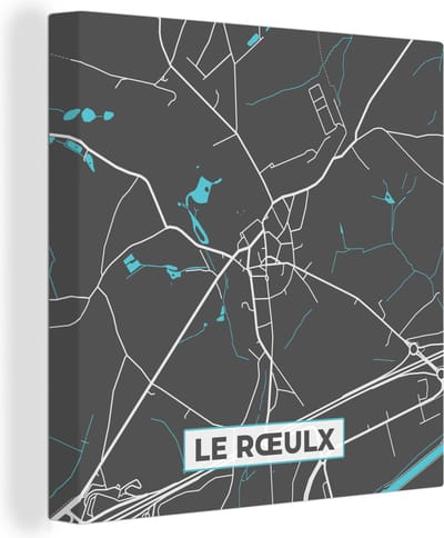 Canvas Schilderij Kaart – Plattegrond – Stadskaart – Le Rœulx – België - Grijs - 20x20 cm - Wanddecoratie