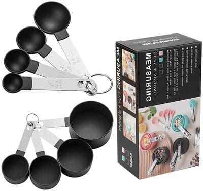 Dailygoods- Maatbekers Set van 8 - Maatlepels - Roestvrij Stalen Handvat - BPA-vrij - Nauwkeurige Metingen - Vaatwasserbestendig - Meetlepels