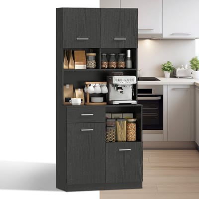 Magnetronkast - Keukenkast - Keukenrek Staand - Ovenkast - Rek - 80B x 35D x 180H cm - Organizers - Dubbele Draagplank - Aanrecht Organiser