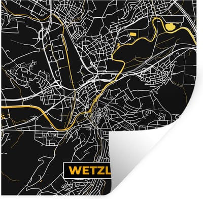 Muurstickers - Sticker Folie - Goud – Duitsland – Plattegrond – Gold – Stadskaart – Kaart – Wetzlar - 100x100 cm - Plakfolie - Muurstickers Kinderkamer - Zelfklevend Behang XXL - Zelfklevend behangpapier - Stickerfolie