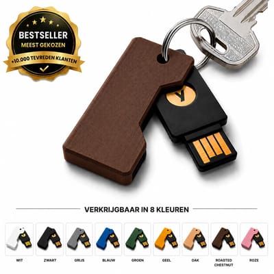 Beschermhoes Geschikt voor YubiKey USB Security Key – Flip Cover Sleutelhanger Case – Compacte Beveiligingssleutel Houder – Krasbestendige Cover – Roasted Chestnut