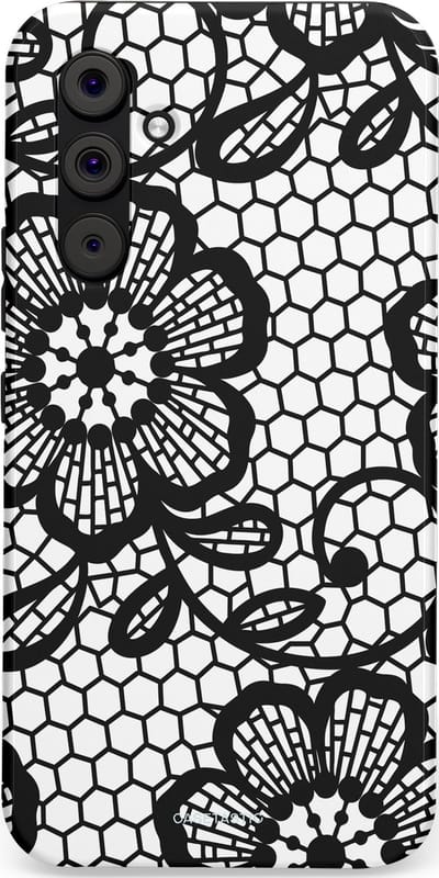 Casetastic Hoesje Geschikt voor Samsung A54 (5G) - Stijlvolle Beschermende Duo-layer Case - Zwart Bloemenpatroon