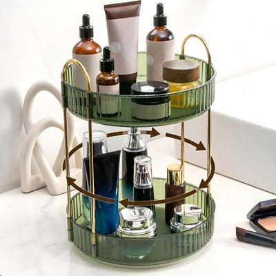 360° Draaiende Makeup Organizer voor Cosmetica, Huidverzorging en Parfum - 2 Laags Groene Opbergoplossing voor Dresser en Badkamer