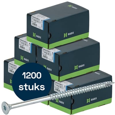 Radix Torx 20 Spaanplaatschroef - Platkop + Snijpunt - 5,0 x 100mm/60 - Verzinkt - Deeldraad (1200 stuks) VOLLE DOOS!