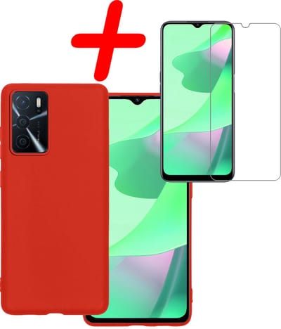 Hoesje Met Screenprotector - Geschikt voor OPPO A16 - Sterk & Shockproof - Back Cover - Siliconen Case - Telefoon Hoes - Rood