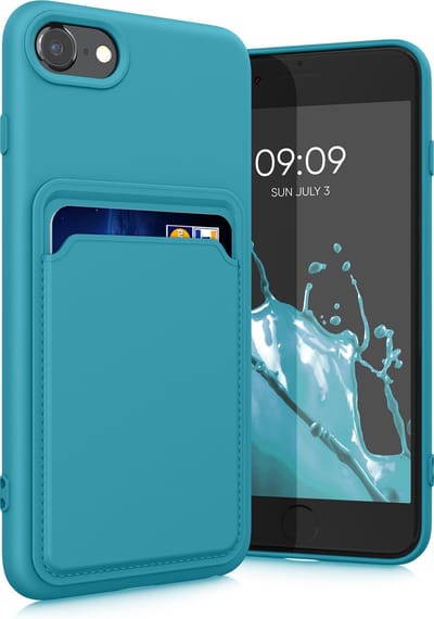 kwmobile telefoonhoesje geschikt voor Apple iPhone SE (2022) / SE (2020) / 8 / 7 - Hoesje met pasjeshouder - TPU case in mat lichtblauw
