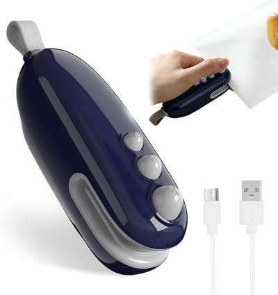 Oplaadbare draagbare heatsealer voor het sealen van voedselzakjes en snacks, marineblauw, houdt etenswaren vers en krokant