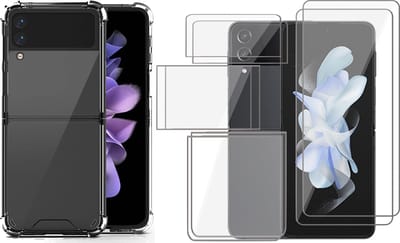Hoesje geschikt voor Samsung Galaxy Z Flip 4 - 2x Screen Protector FlexGuard - Back Cover Case ShockGuard Transparant & Screenprotector