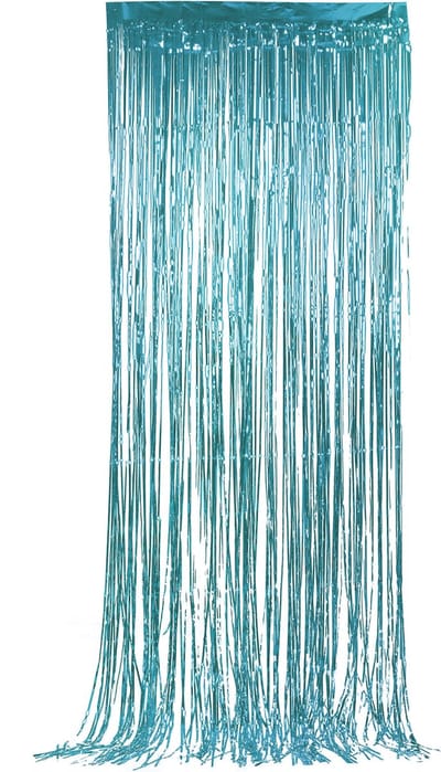 PARTYDECO - Glittergordijn met metallic blauwe franjes 90 x 250 cm