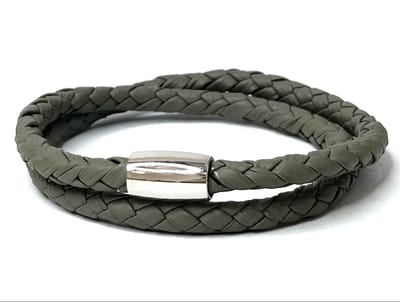 NIEUW! Jolla - dames armband - magneet - staal - gevlochten leer - Braided Steel - Licht Grijs
