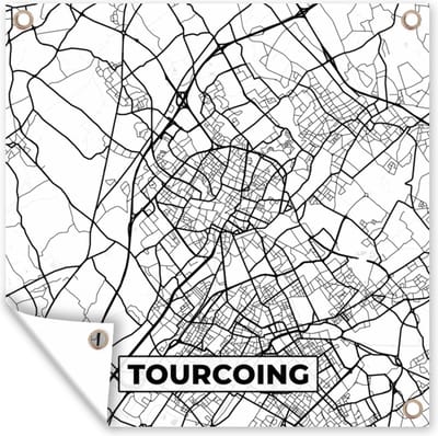 Tuin poster Stadskaart - Tourcoing - Plattegrond - Kaart - Frankrijk - Zwart wit - 200x200 cm - Tuindoek