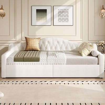 Gestoffeerd bed 140x200 cm - slaapbank met LED-verlichting en opbergruimte aan de onderkant - beige