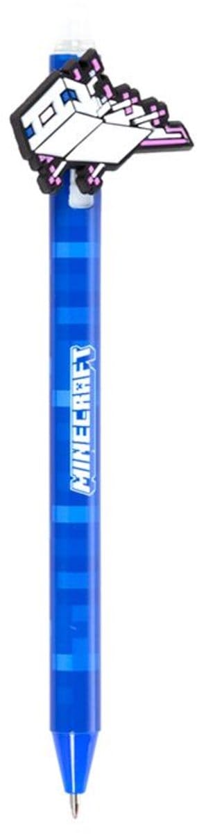 Pen - Minecraft Axolotl Wit/Roze/Cyaan - Inkredible Uitwisbare Pen met PVC Minecraft Top - Blauwe Inkt