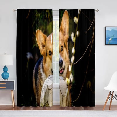Corgi In Het Bloemenveld Puppy Hond Transparante Gordijnen Raambekleding voor Keuken Woonkamer Slaapkamer Decor Modern Tule Gordijnen 1 PCS W100XH250cm&Grommet Top