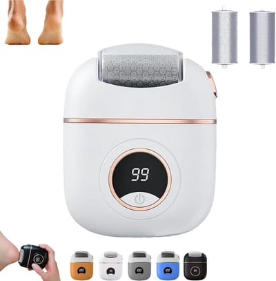 Elektrische voetvijl - eeltverwijderaar - pedicure apparaat - digitaal display - LED verlichting - 2 standen - 8000 rpm - oplaadbaar - Type-C - 2 metalen koppen grof en fijn - ivoorwit