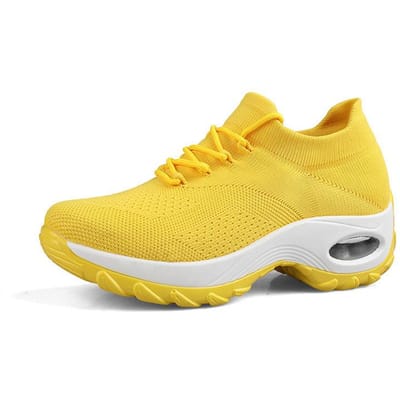 Dames Sneaker Luchtkussen Damesschoenen Platform Shake Schoenen Dames Sport Casual Schoenen Stijlvolle en Lichtgewicht Vliegende Geweven Schoenen 40 yellow