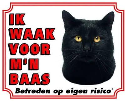 Katten Waakbord - Ik waak voor mijn baas Zwart