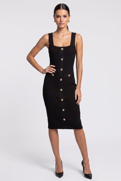 GUESS Janet Ribbed Sl Dress Jet Black A996 Taglia: 36 | Abiti Midi Outlet | Donna | Nero