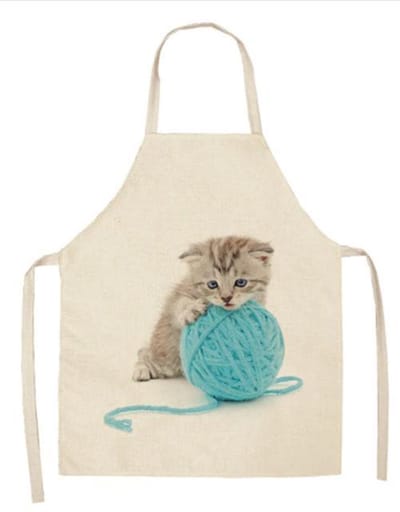 Keukenschort kat poes cadeau keuken schort koken poezen katten kitten speelt met bolletje wol