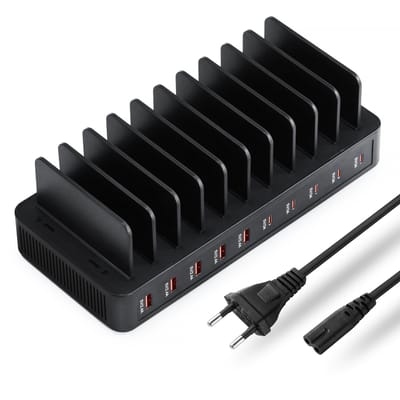 YONO Oplaadstation 10 Poorten - 100W USB A en C Snellader voor Telefoon en Tablet - Multi Oplader Bureau - Zwart