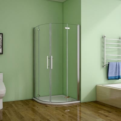 kwartronde douchecabine 90x90x195cm,dubbele draaideur,hoek-instap douchecabine,6mm nano helder veiligheidsglas easyclean antikalk