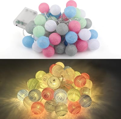 Verlichte Katoenen Bollen Lichtketting 3cm - 6m met 40 LED Lampjes voor Binnen en Buiten, Perfect voor Feesten, Bruiloften en Decoratie tijdens Kerst en Halloween