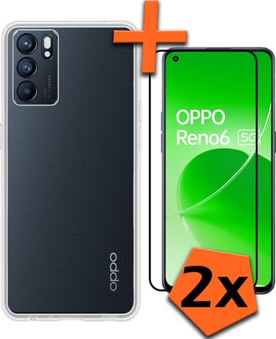 Hoes - Met 2x Screenprotector - Geschikt voor OPPO Reno 6 - Sterk & Shockproof - Back Cover - Siliconen Case - Telefoon Hoes - Transparant