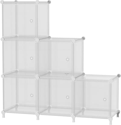 Famanu – Kubusopbergkast, Kubusopbergkast met Deur, 6 vakken, Ontworpen voor Slaapkamer, Kubuskledingkast, Opbergkast en Opbergkast onder de Trap, Elk Vak 30 x 30 x 30 cm, Wit