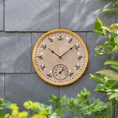 Buitenklok Thermometer - Wandklok Buiten - Tuin Decoratie - Handgeschilderd Polyresin - 30cm Diameter