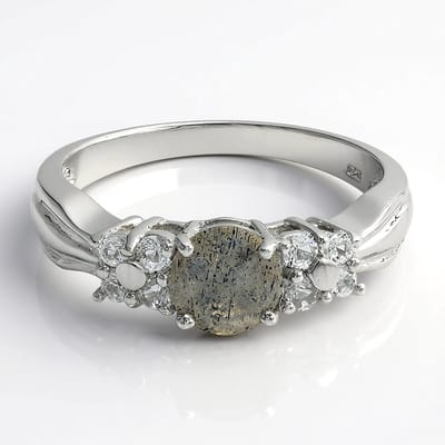 Cavill - Zilveren Ring - 925 Sterling Zilver - 0,58 ct Spectroliet en 0,26 ct Witte Topaas - Elegant Filigraan Design - Ronde Edelstenen - Maat 17