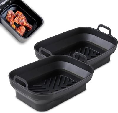 Set van 2 Rechthoekige Opvouwbare Siliconen Bakvormen voor Airfryer