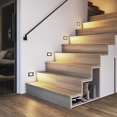 HOFTRONIC - Set van 4 Dillon Wand Inbouwspots Zwart - Trapverlichting - 3 Watt 340 Lumen - 3000K Warm wit licht - IP54 waterdicht - 107x66x25mm