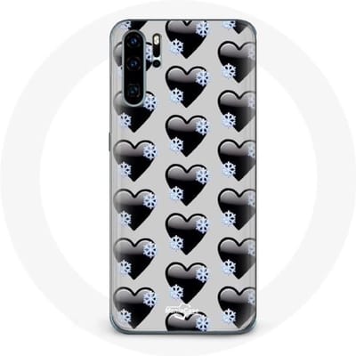 Coque pour Huawei P30 Fond de coeurs noirs