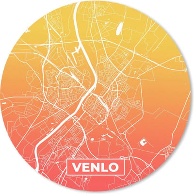 Muismat rond 20x20 cm - Mousepad Stadskaart - Venlo - Geel - Oranje - Ronde muismatten