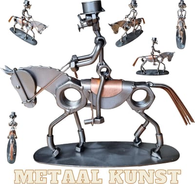 Ruiter op een paard-metaal kunst-metaal beeld-het best cadeau-uniek-verjaardag-sinterklas gift-kerst-geschenk