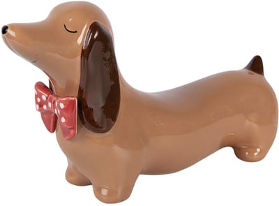 Clayre & Eef Kerstdecoratie Beeld Hond 26x7x15 cm Bruin Porselein Teckel