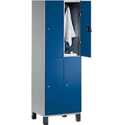 C+P Double-tier locker Cambio, 2 vakken, 4 legborden, op poten, B 600 x D 525 x H 1980 mm, lichtgrijs/enzian blue