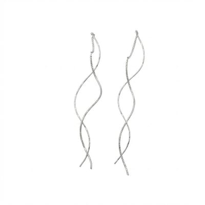 Minimalistische zilverkleurige draad oorhangers oorbellen voor dames – lange golvende oorbellen