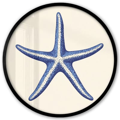 Poster in lijst Rond - Fotolijst 40x40 cm - Posters - Blauwe zeester - Minimalistisch - Beige - Ronde posterlijst zwart - Decoratie - Wanddecoratie woonkamer - Muurdecoratie slaapkamer
