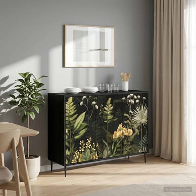 vidaXL - Dressoir - RHENEN - Zwart - eiken - 102 - x - 33 - x - 76 - cm - Bewerkt - hout